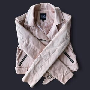 Pink faux leather moto jacket